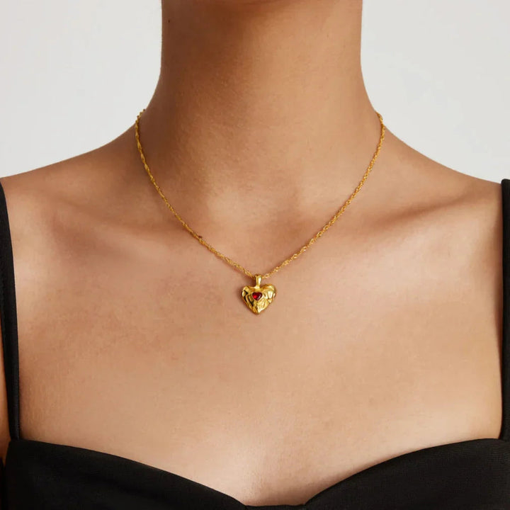 Gold-Plated Heart Necklace with Twisted Chain