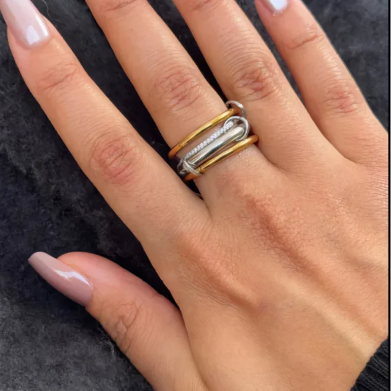 Gold-Plated Silver-Tone CZ Stackable Ring for Women