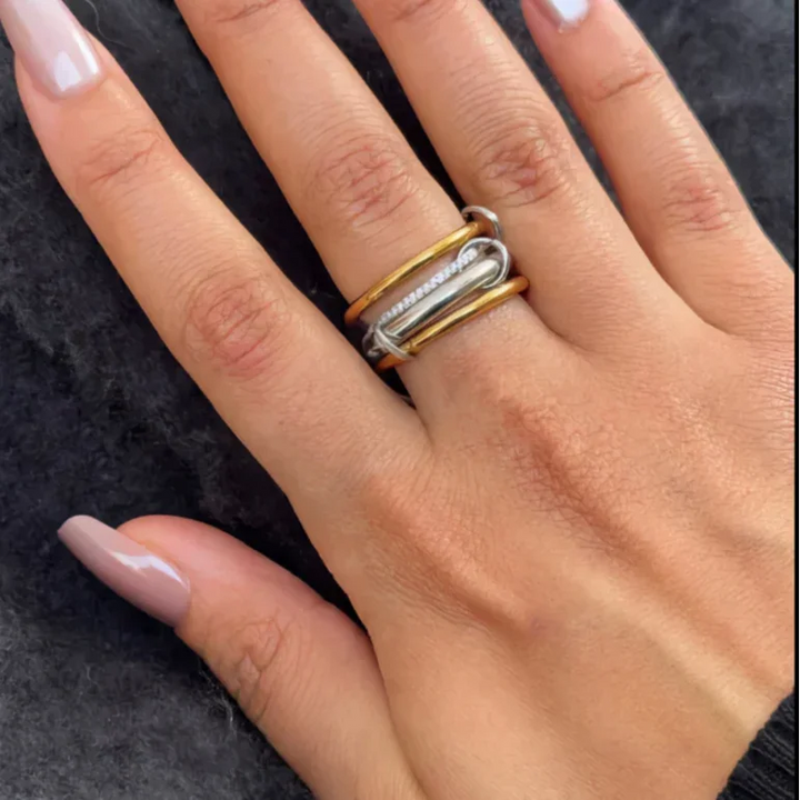 Gold-Plated Silver-Tone CZ Stackable Ring for Women
