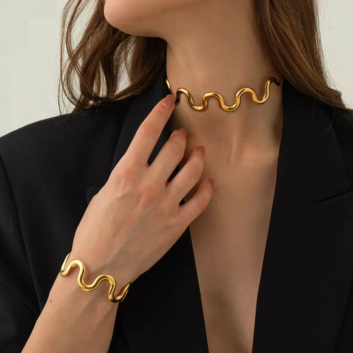 Gold-Plated Twisted Bangle for Women