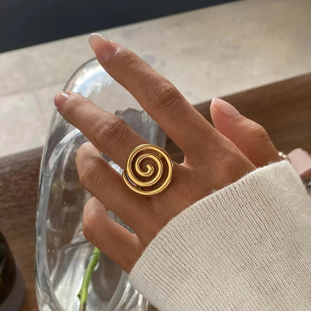 Gold-Plated Spiral Statement Ring for Women