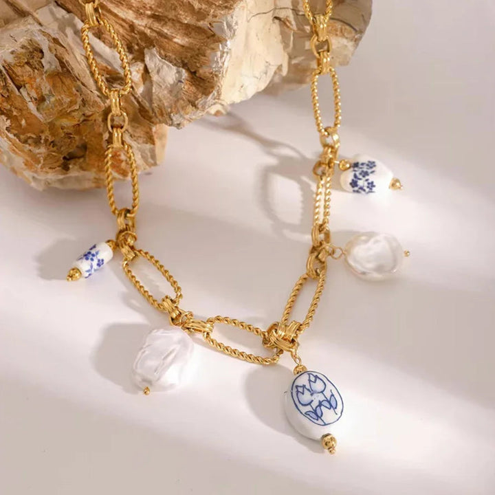 Gold-Plated Faux Pearl Charm Necklace for Women
