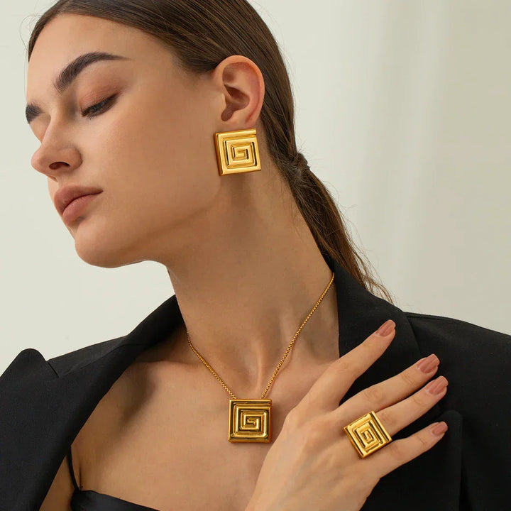 Gold-Plated Spiral Earrings with Waterproof Stainless Steel