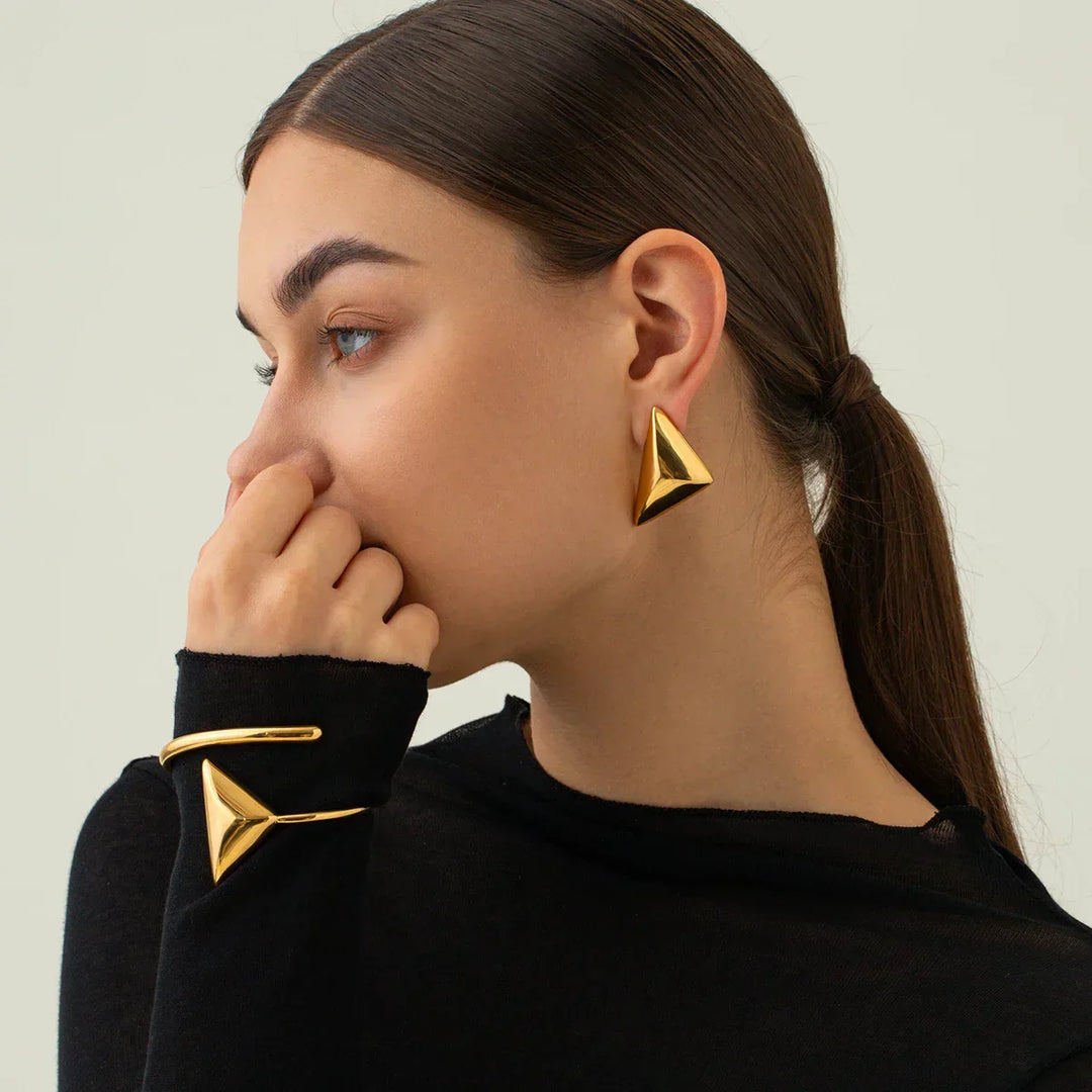 Gold-Plated Geometric Earrings with Polished Finish