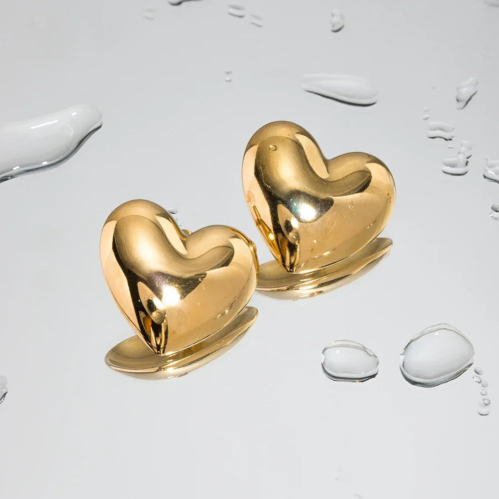 Gold-Plated Heart Earrings Hypoallergenic and Water-Resistant