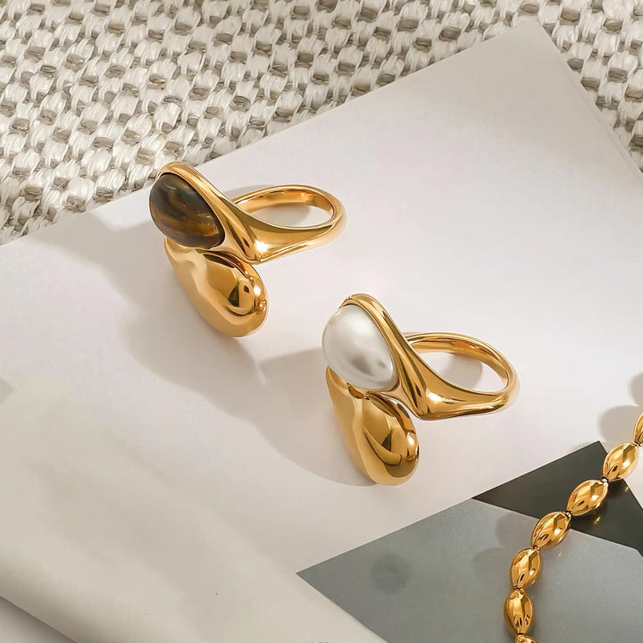Gold-Plated Faux Pearl Statement Ring for Women