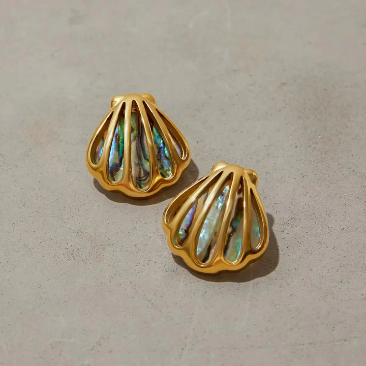 Gold-Plated Seashell Stud Earrings for Women
