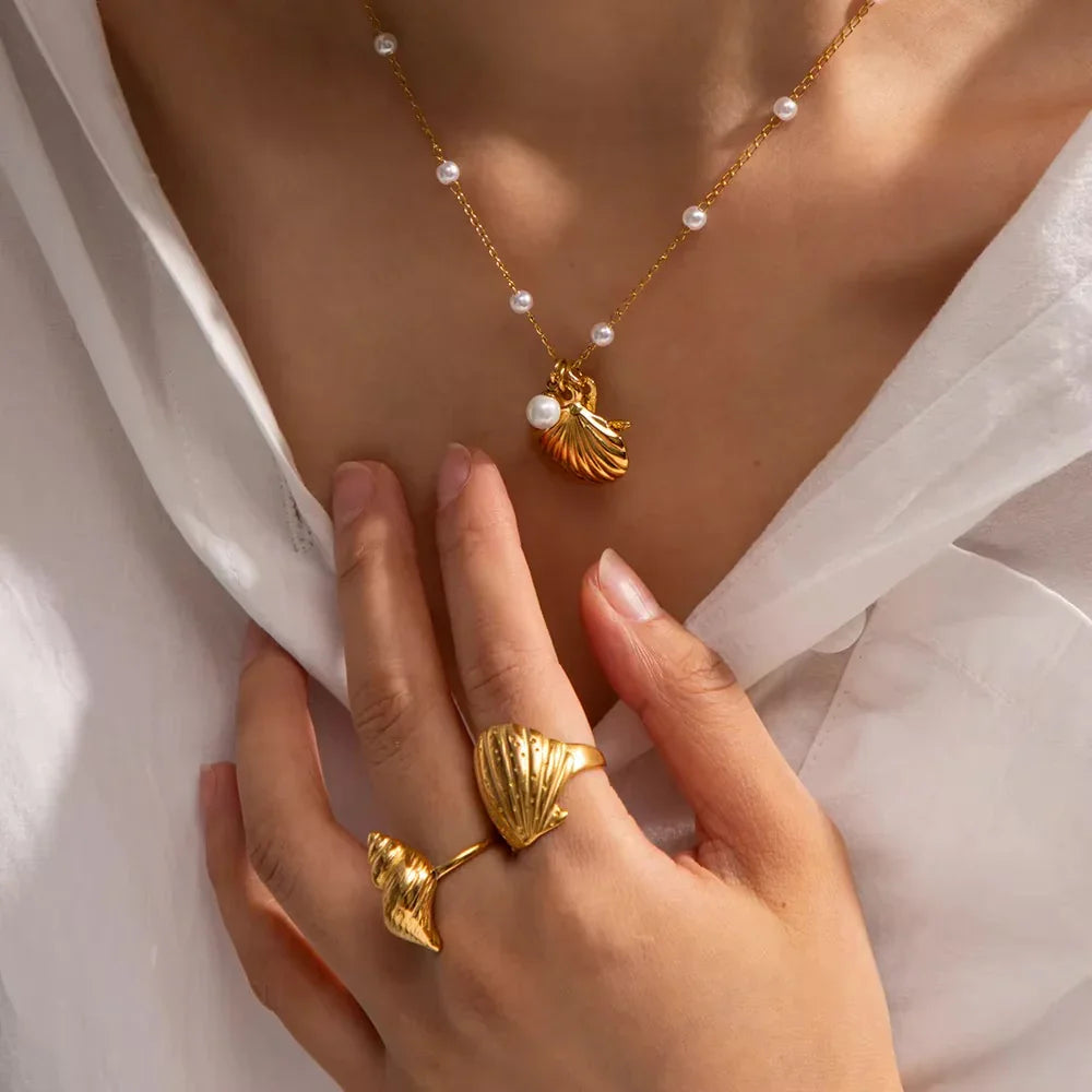 Gold-Plated Seashell Ring for Women