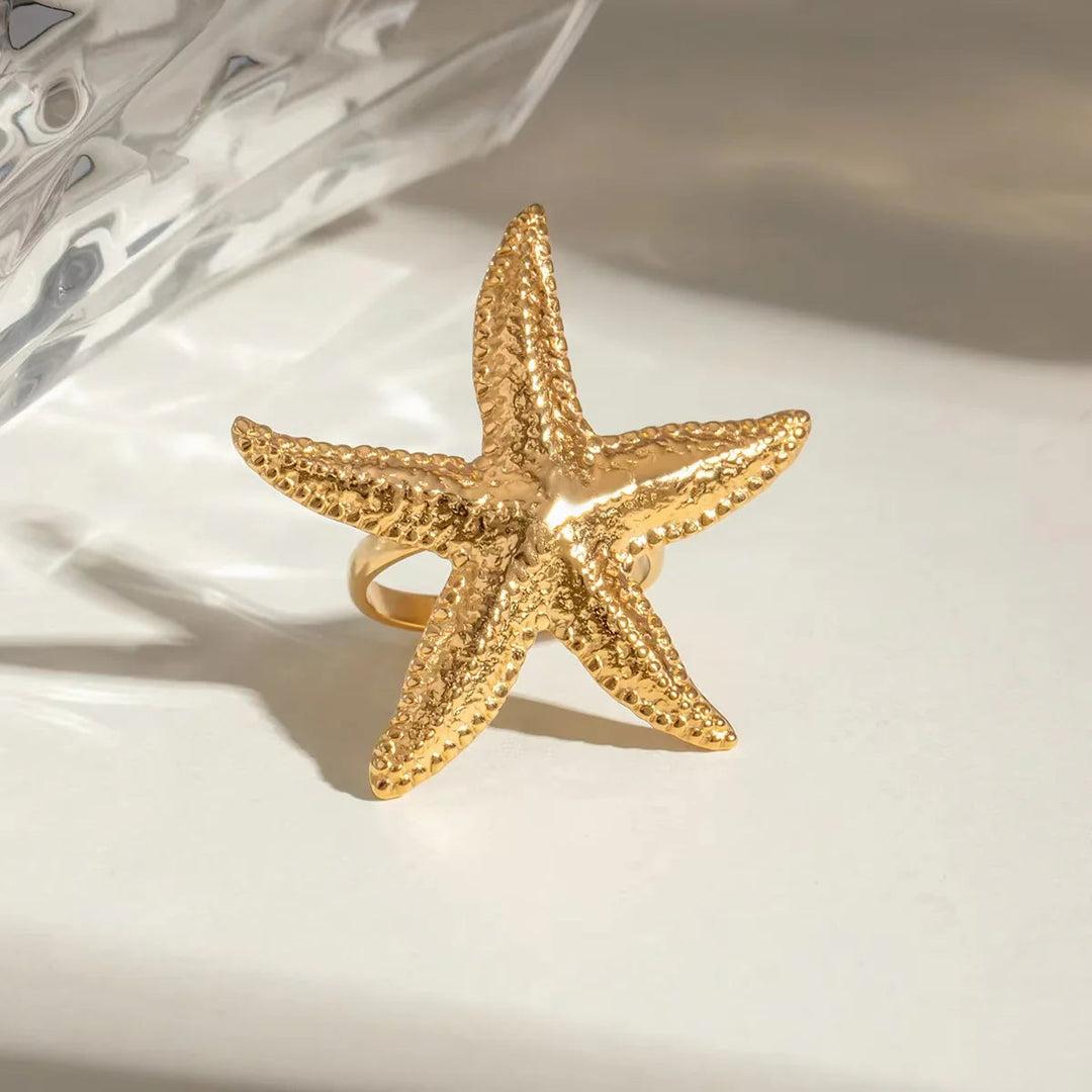 Gold-Plated Starfish Statement Ring for Women