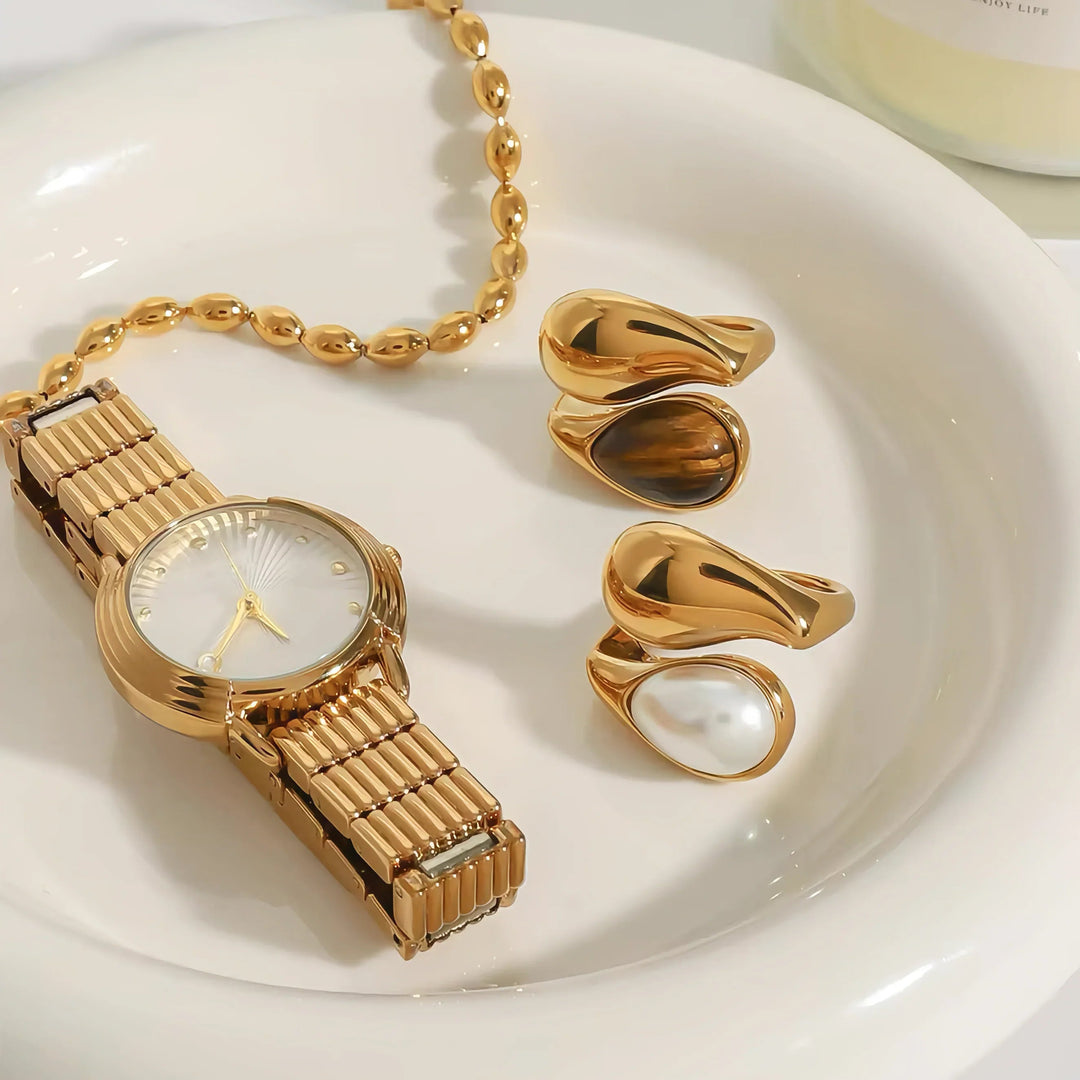 Gold-Plated Faux Pearl Statement Ring for Women