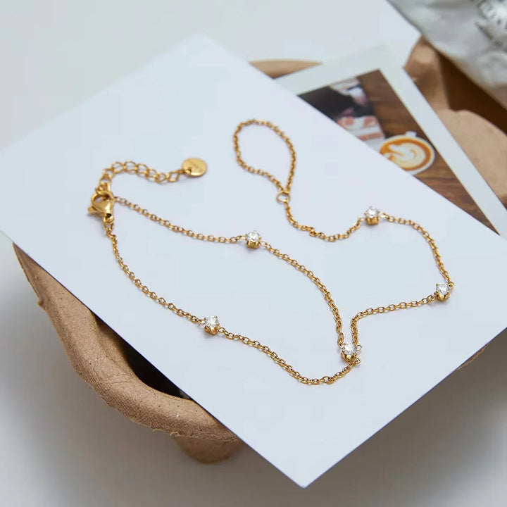 Gold Plated Cubic Zirconia Adjustable Hand Chain Bracelet for Women