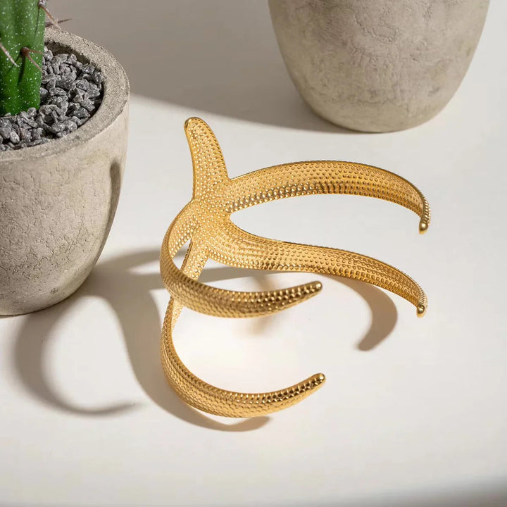 Gold-Plated Starfish Cuff Bracelet for Women