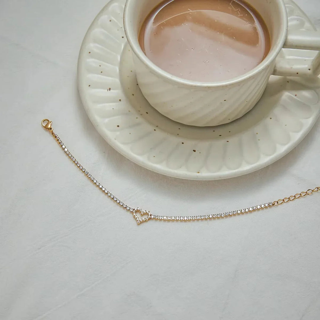 Gold Plated Cubic Zirconia Heart Tennis Bracelet for Women