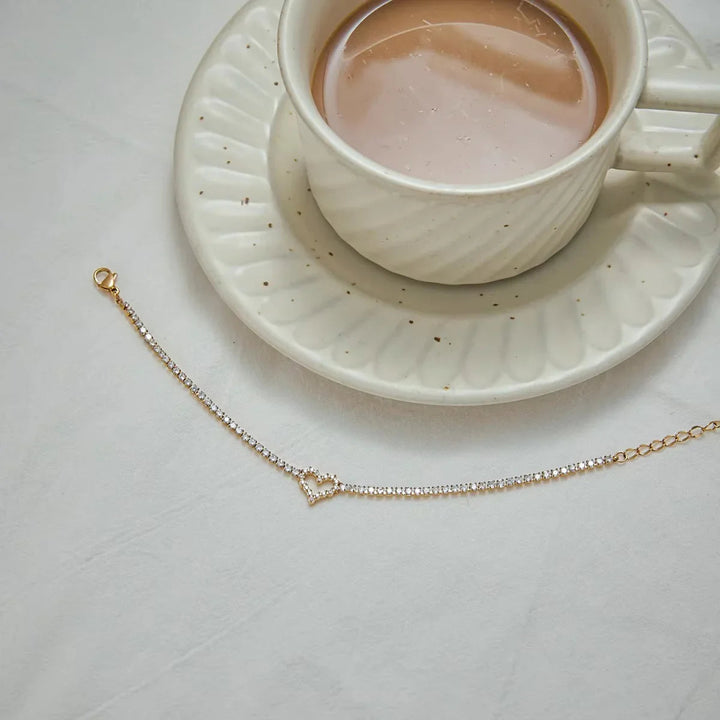 Gold Plated Cubic Zirconia Heart Tennis Bracelet for Women