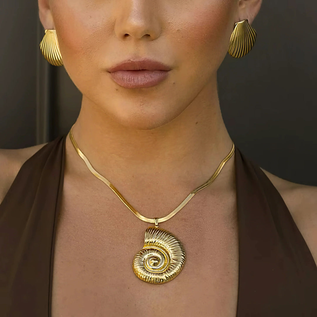 Gold-Plated Nautilus Shell Pendant Necklace for Women