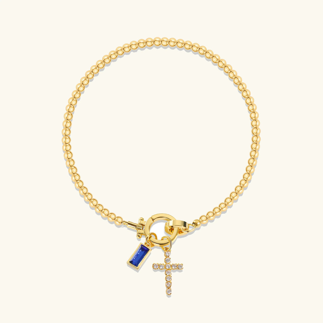 Gold-Plated Crystal Birthstone Cross Bracelet