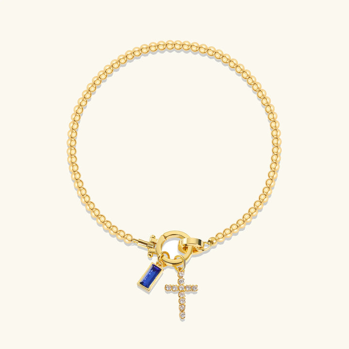Gold-Plated Crystal Birthstone Cross Bracelet