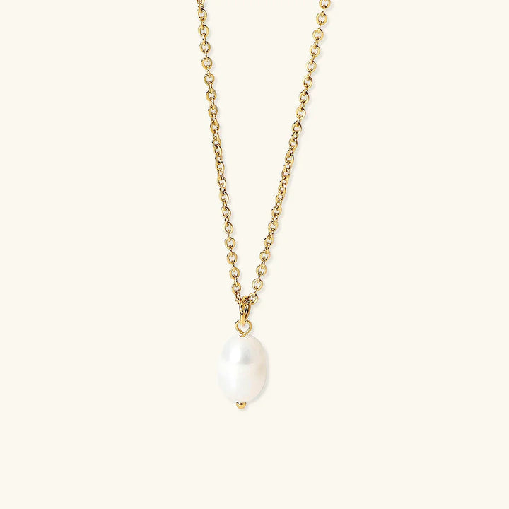 Gold-Tone Oval Faux Pearl Drop Necklace