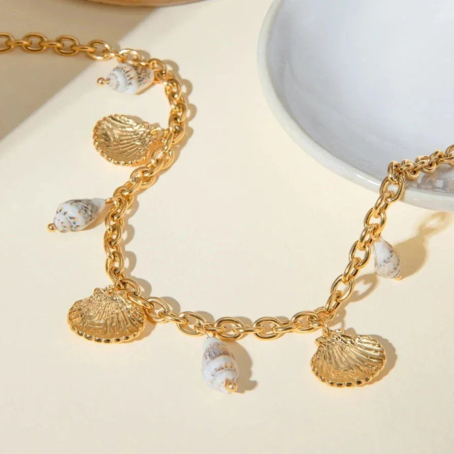 Gold-Plated Necklace with Seashell Pendants