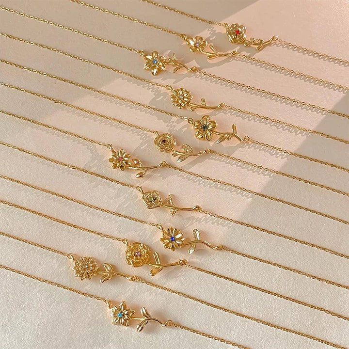 Gold-Tone Crystal Flower Necklace Jewelry Set
