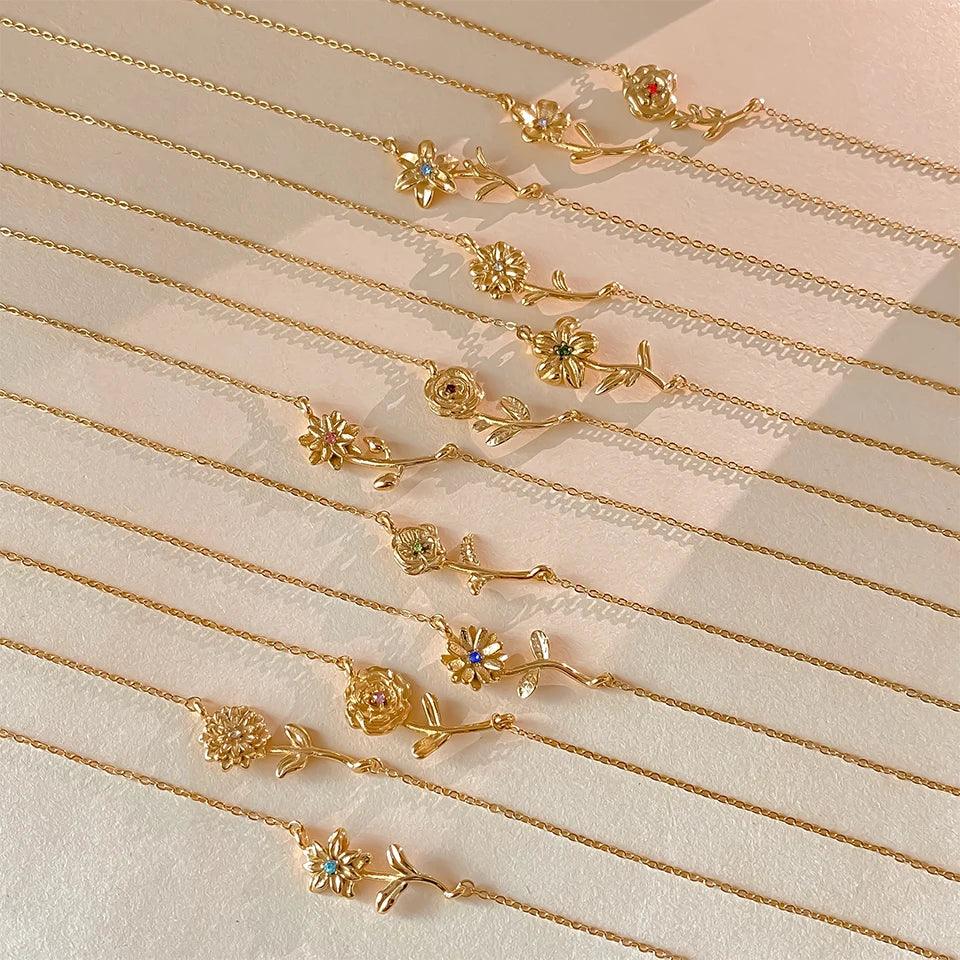 Gold Plated Cubic Zirconia Flower Pendant Necklace