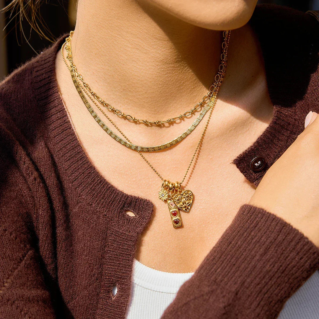 Gold-Plated Cubic Zirconia Multi Charm Pendant Necklace for Women