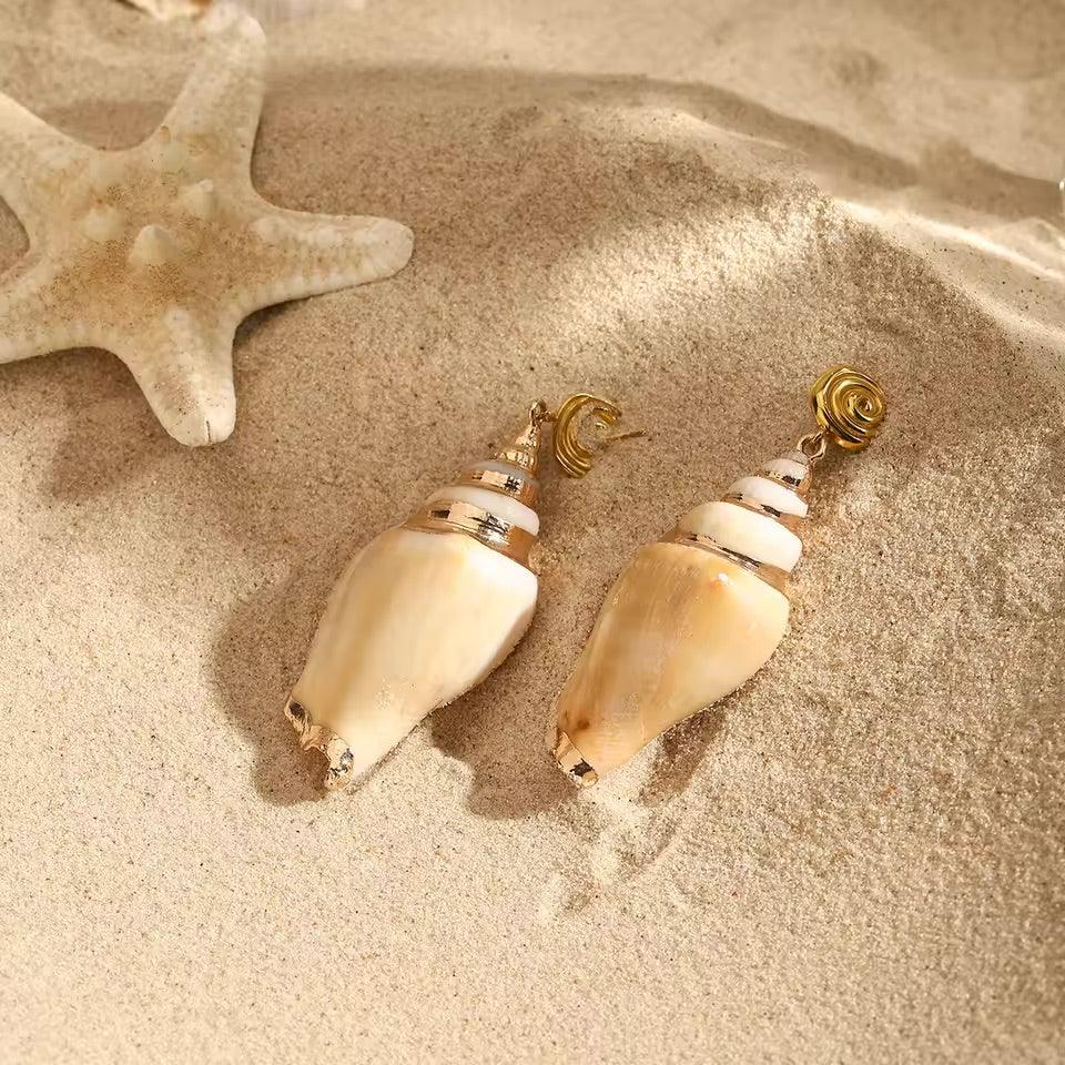 Gold-Plated Seashell Drop Earrings for Women