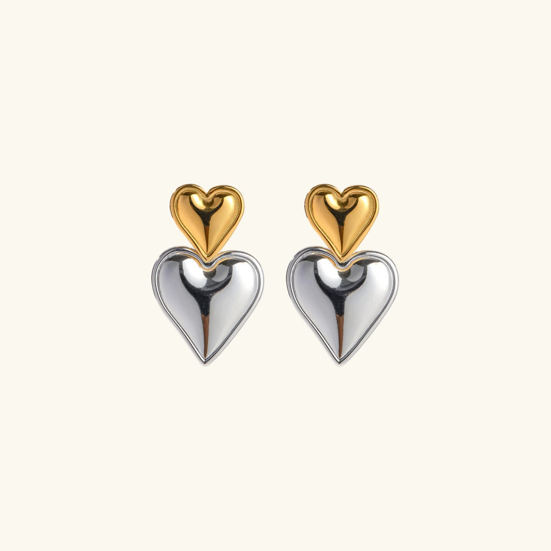Gold Silver Two-Tone Heart Earrings with Stainless Steel