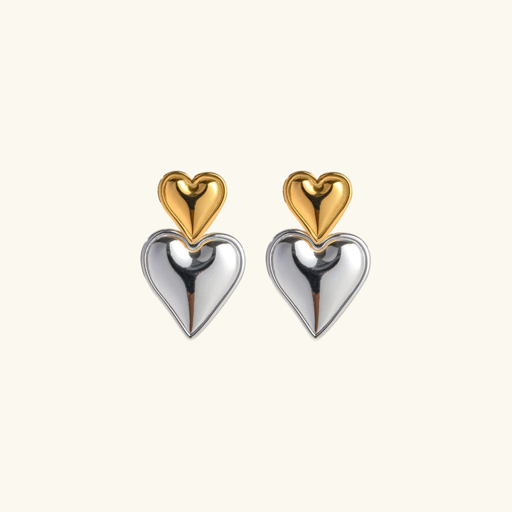 Gold Silver Two-Tone Heart Earrings with Stainless Steel