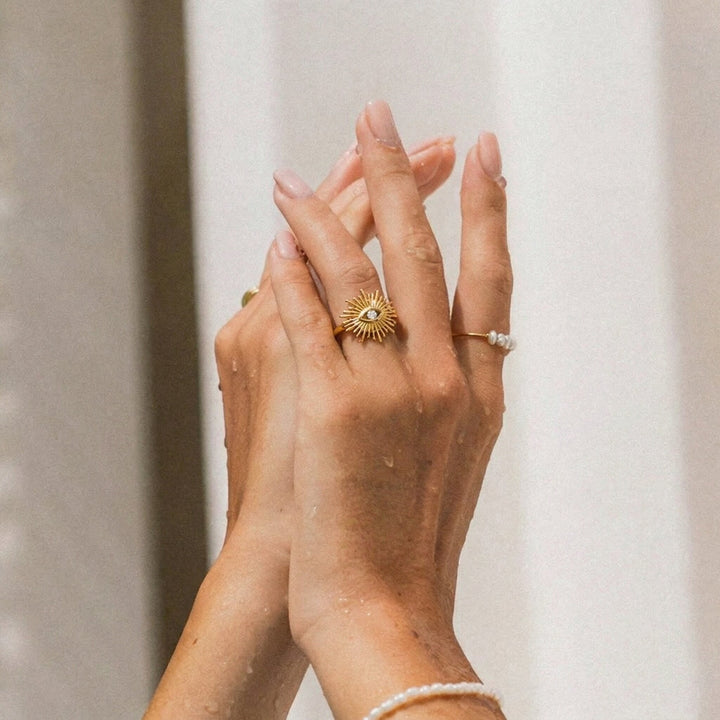 Gold-Plated Sunburst Open Ring For Women