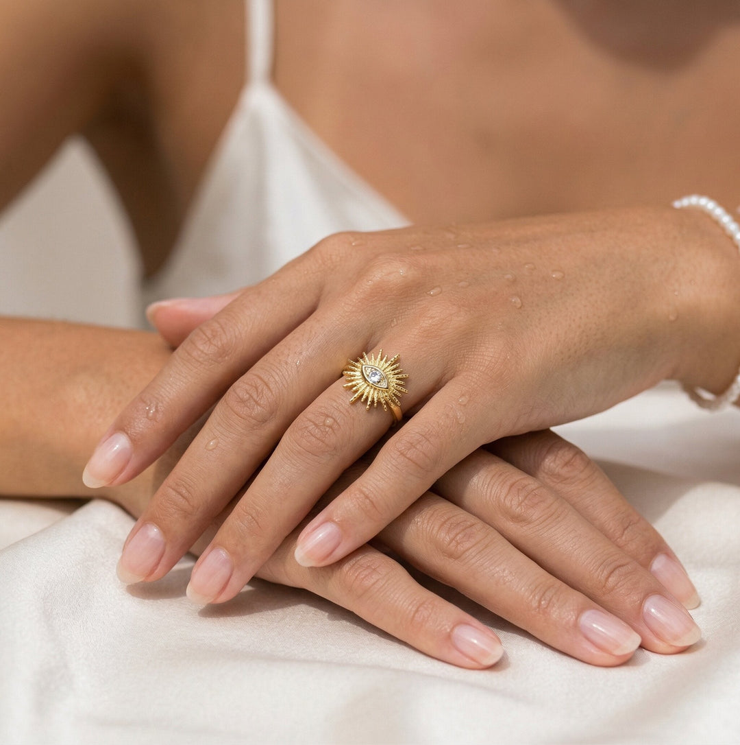 Gold-Plated Sunburst Open Ring For Women