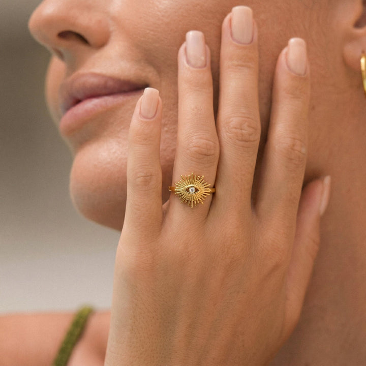 Gold-Plated Sunburst Open Ring For Women