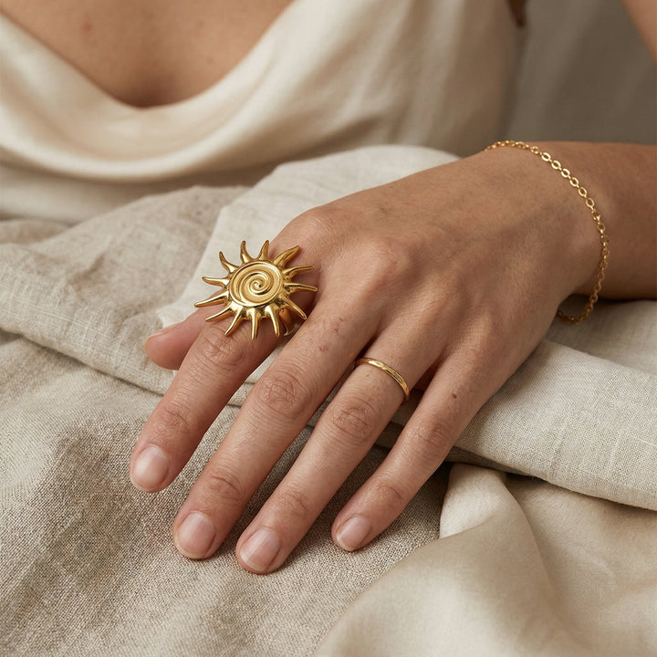 Gold-Plated Statement Sun Ring for Women