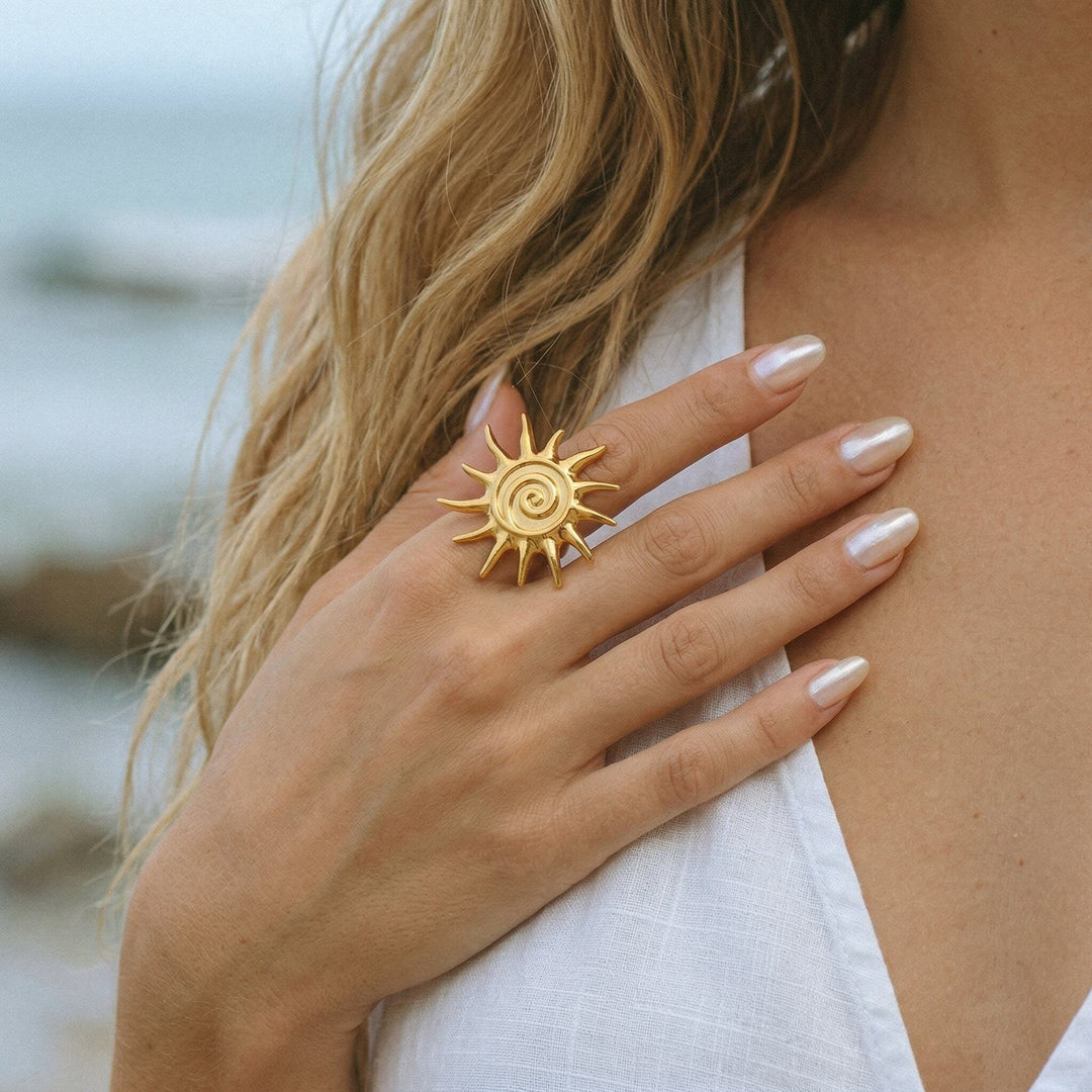 Gold-Plated Statement Sun Ring for Women