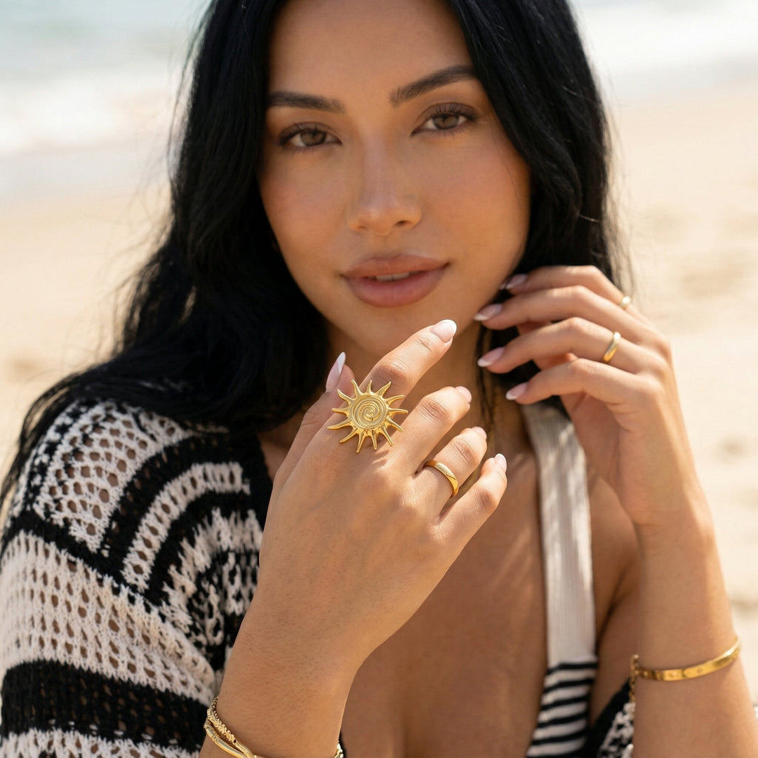 Gold-Plated Statement Sun Ring for Women