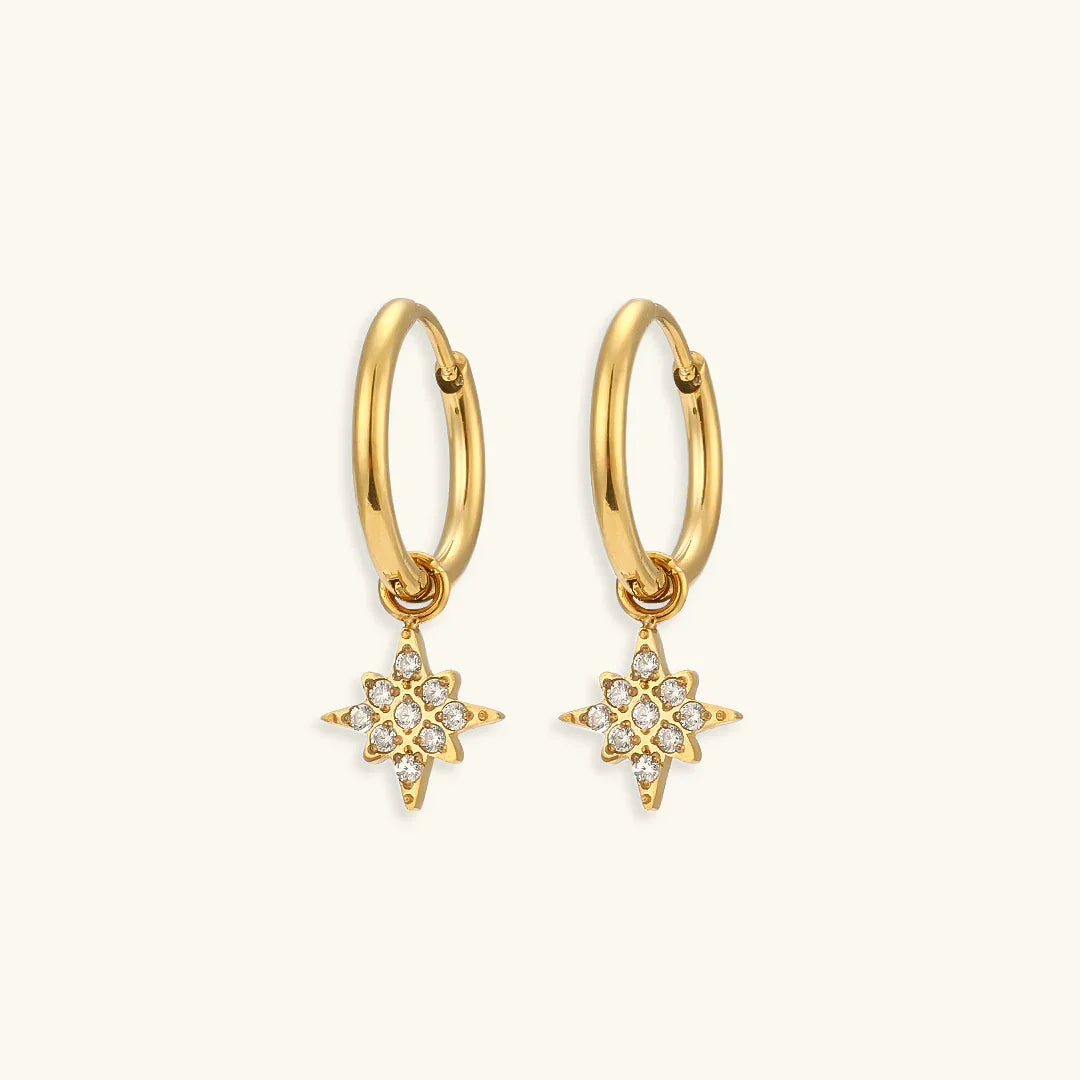Gold-Plated Diamond Drop Hoop Earrings For Women