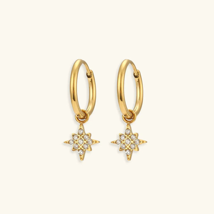 Gold-Plated Diamond Drop Hoop Earrings For Women