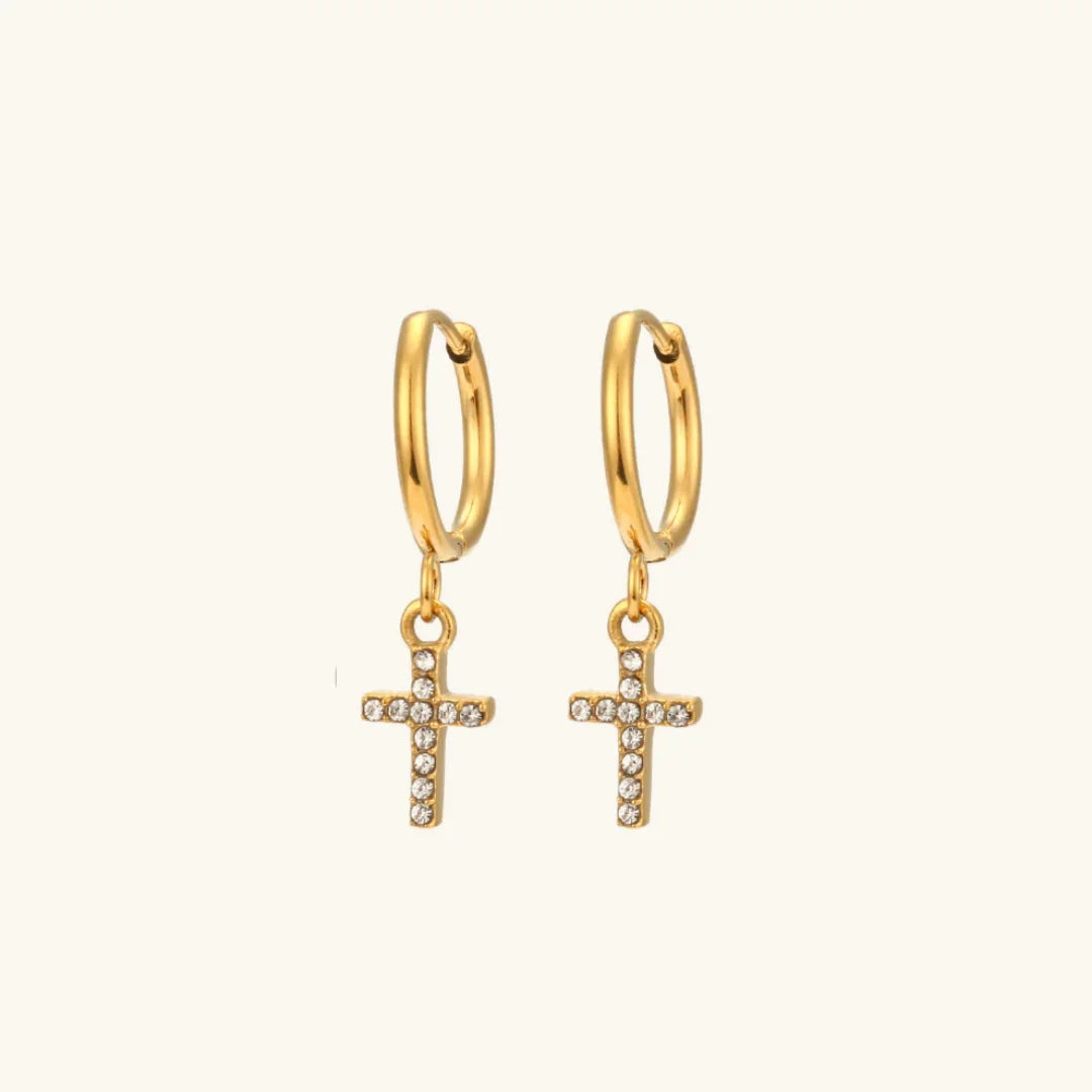 Gold-Plated Diamond Drop Hoop Earrings For Women
