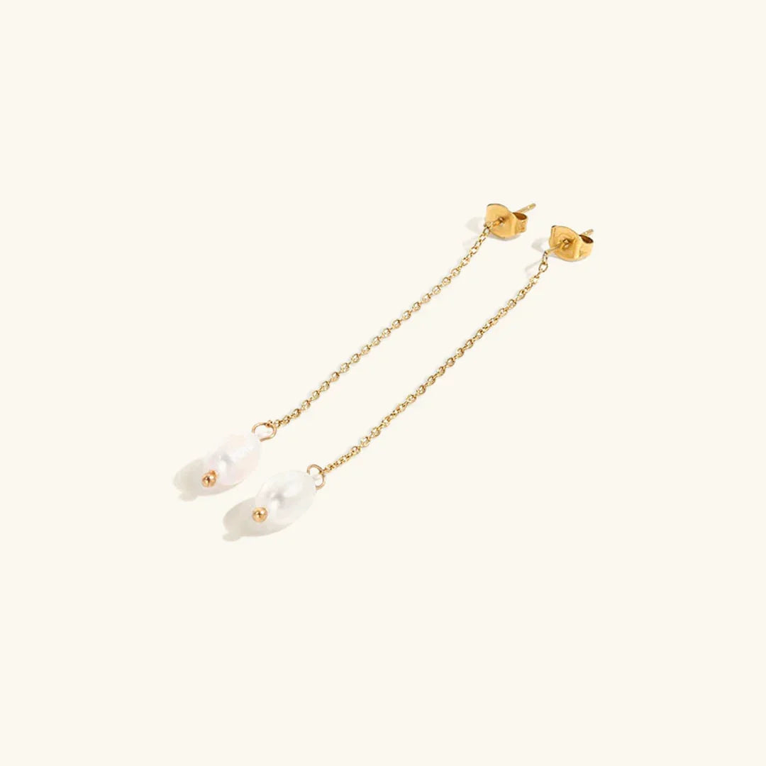 Gold-Plated Faux Pearl Tassel Drop Earrings