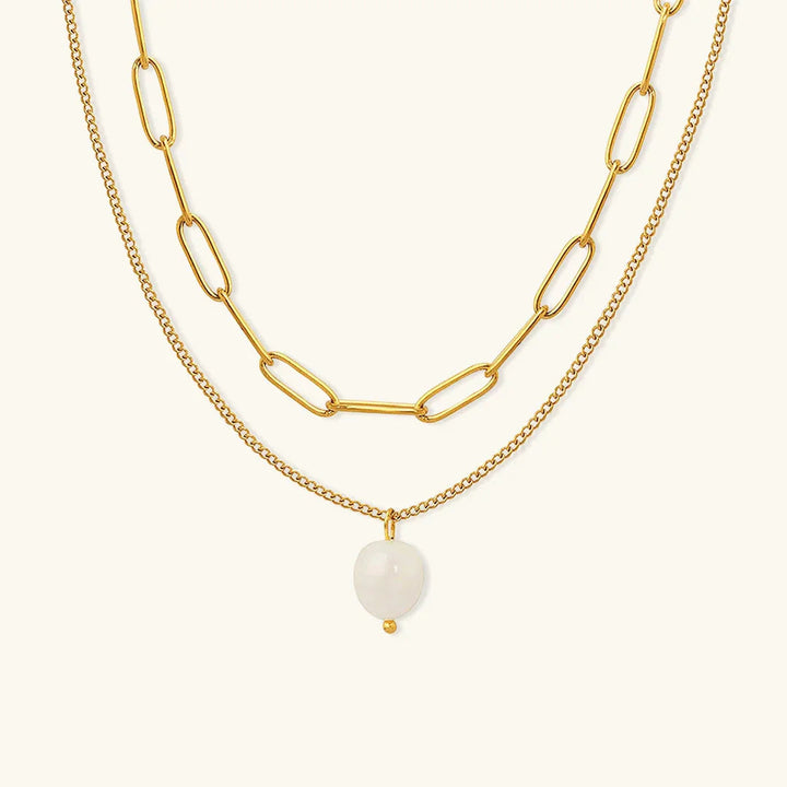 Gold-Plated Layered Faux Pearl Necklace