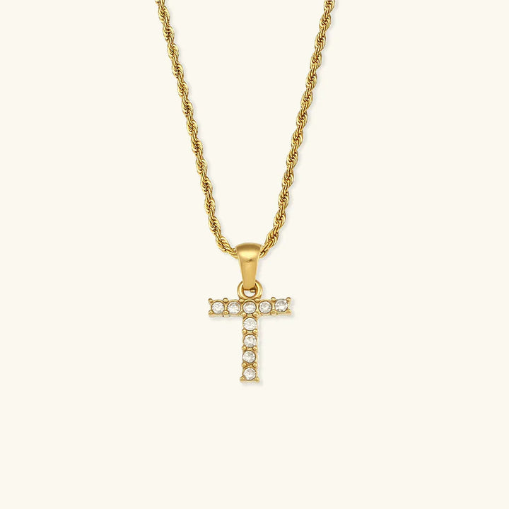Gold-Plated Initial Pendant Necklace with Diamond Simulants