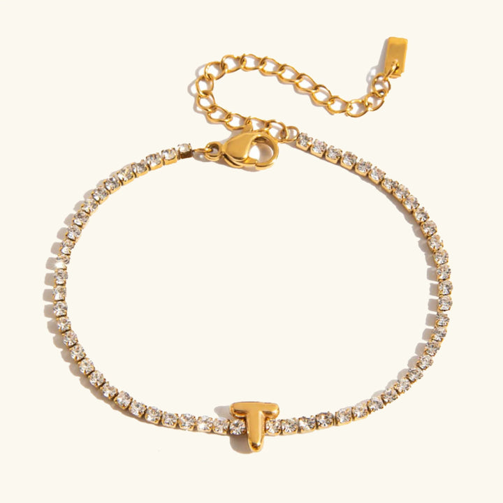 Gold-Plated Cubic Zirconia Initial Tennis Bracelet for Women