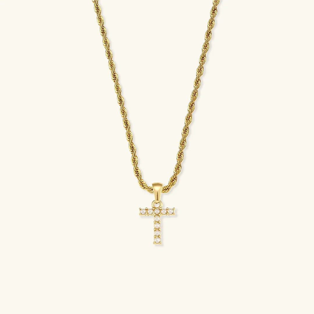 Gold-Plated Initial Letter Necklace with Freshwater Pearls