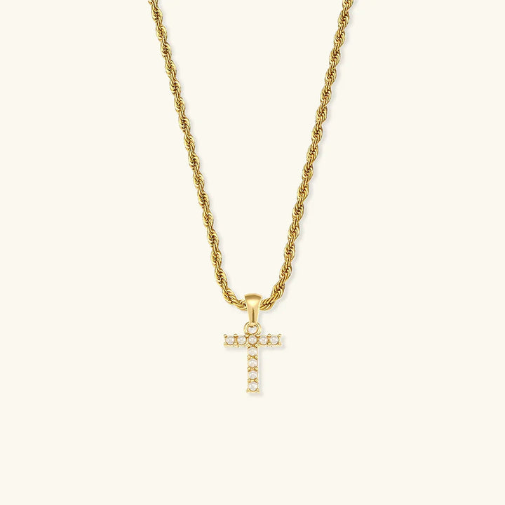 Gold-Plated Initial Letter Necklace with Freshwater Pearls