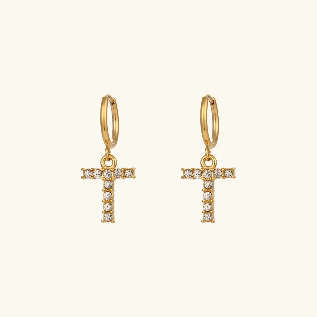 Gold-Plated Initial Letter Earrings with Diamond Simulants