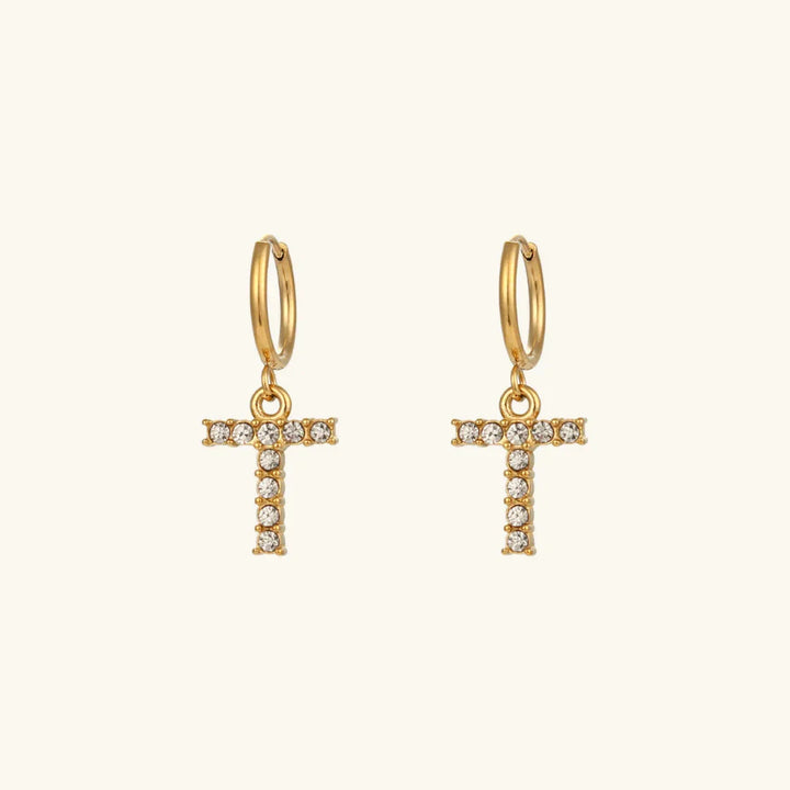 Gold-Plated Initial Letter Earrings with Diamond Simulants