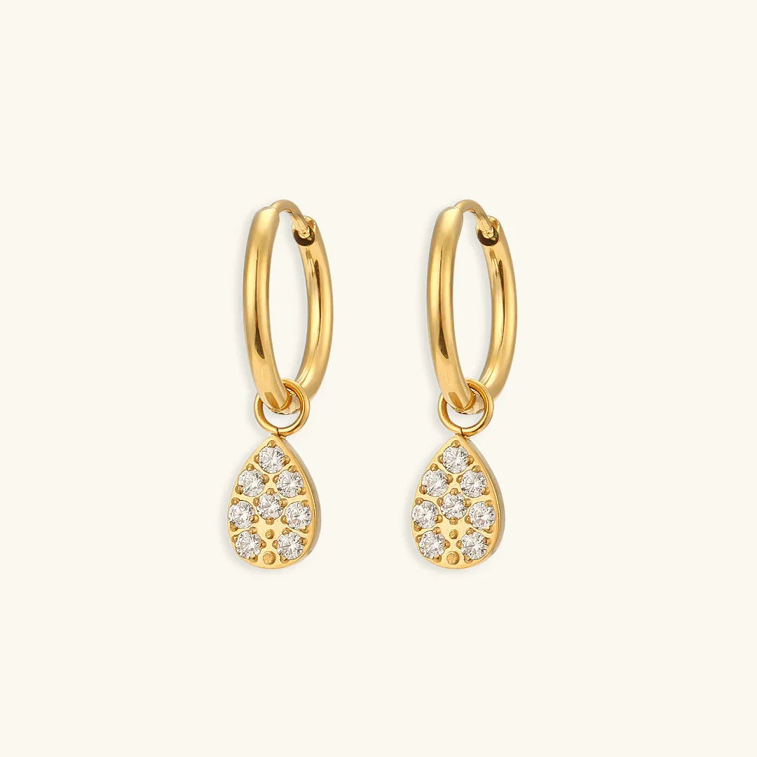 Gold-Plated Diamond Drop Hoop Earrings For Women