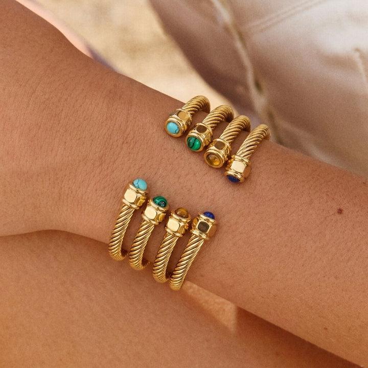 Gold-Plated Synthetic Stone Cuff Bracelet for Women