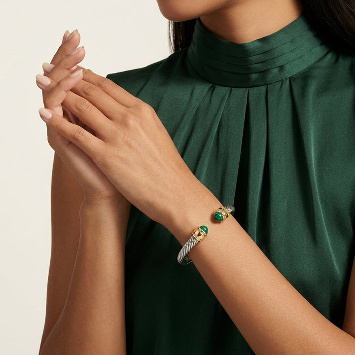 Gold-Plated Synthetic Stone Cuff Bracelet for Women