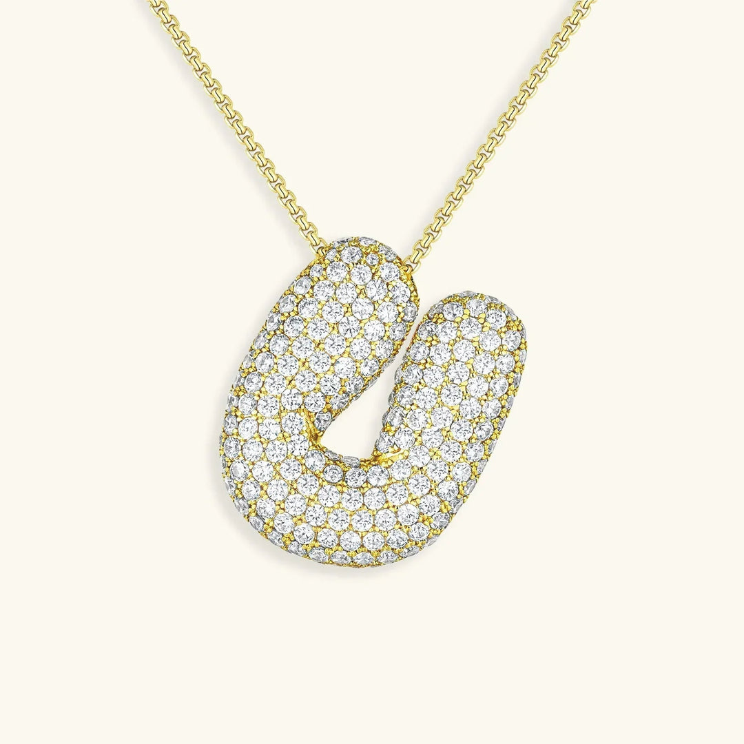 Gold-Plated Bubble Initial Diamond Necklace